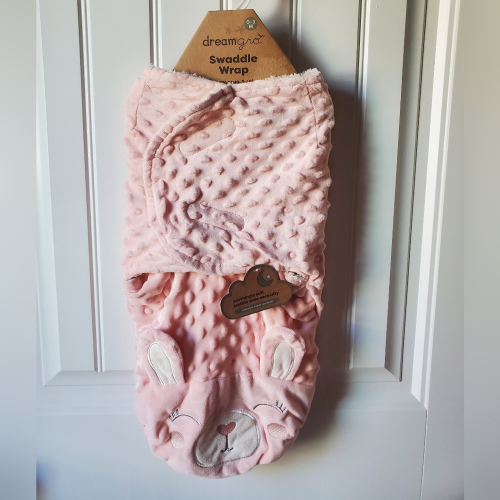 🐇 DreamGro Swaddle Up 0-3mo Pink Fuzzy Bunny Swaddle 👶💤